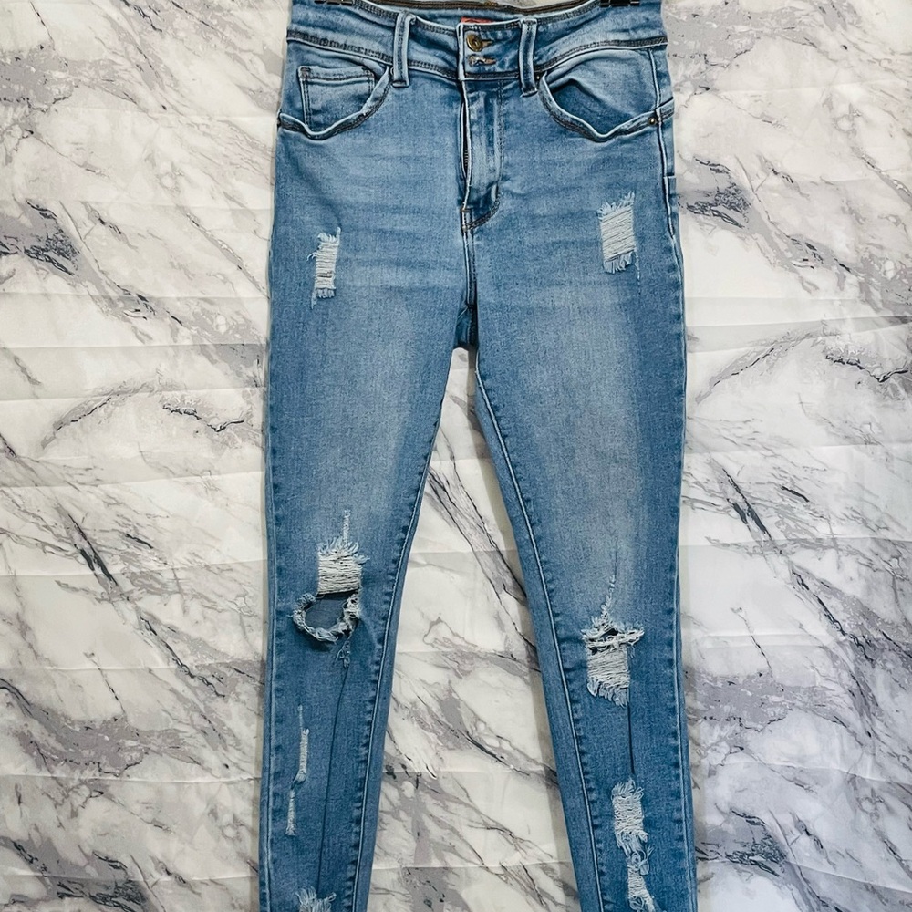 Wax Jean Blue Skinny Distressed Jeans